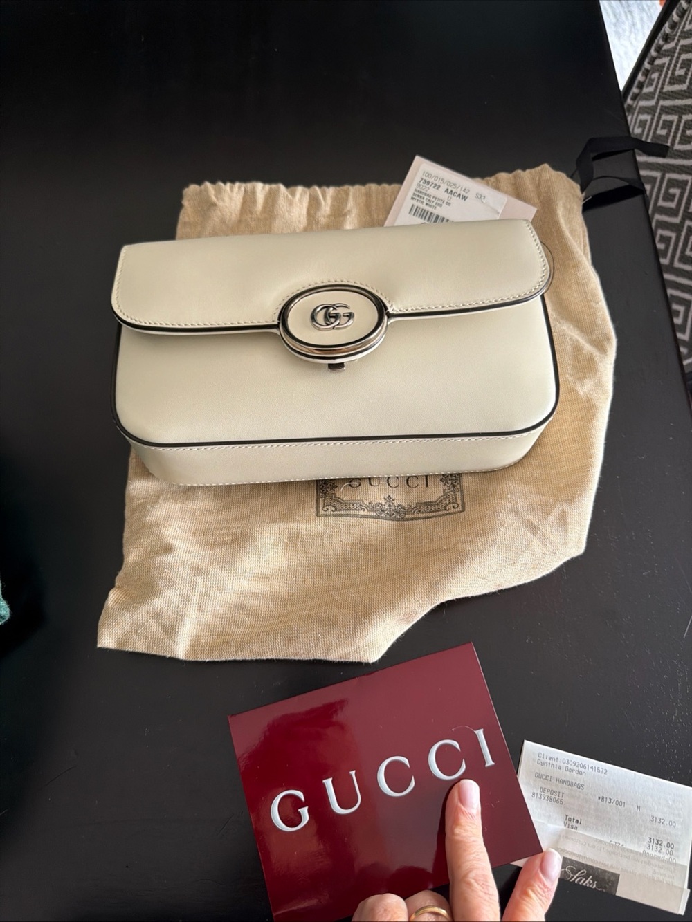 GUCCI Senna Calfskin Petite GG Top Handle Shoulder Bag In Mystic White